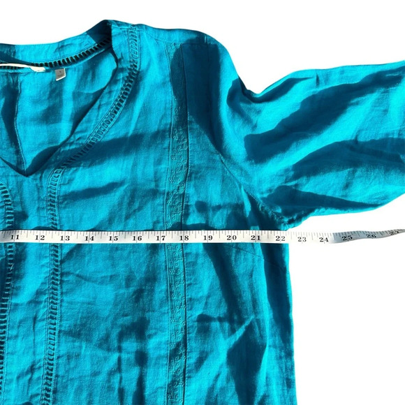 Soft Surroundings Women’s Leonie Linen Tunic Top Large Caribbean Turquoise Boho - Picture 5 of 8